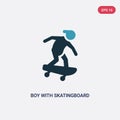 Two color boy with skatingboard vector icon from sports concept. isolated blue boy with skatingboard vector sign symbol can be use Royalty Free Stock Photo