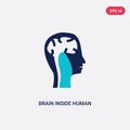 Two color brain inside human head vector icon from human body parts concept. isolated blue brain inside human head vector sign