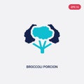 Two color broccoli porcion vector icon from gym and fitness concept. isolated blue broccoli porcion vector sign symbol can be use