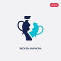 Two color broken amphora vector icon from greece concept. isolated blue broken amphora vector sign symbol can be use for web,