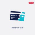 Two color broken cit card vector icon from business concept. isolated blue broken cit card vector sign symbol can be use for web,