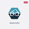 Two color broken glasses vector icon from signs concept. isolated blue broken glasses vector sign symbol can be use for web,