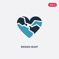 Two color broken heart vector icon from shapes concept. isolated blue broken heart vector sign symbol can be use for web, mobile