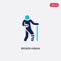 Two color broken human vector icon from feelings concept. isolated blue broken human vector sign symbol can be use for web, mobile