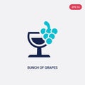 Two color bunch of grapes vector icon from drinks concept. isolated blue bunch of grapes vector sign symbol can be use for web,