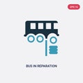 Two color bus in reparation vector icon from mechanicons concept. isolated blue bus in reparation vector sign symbol can be use