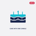 Two color cake with one candle vector icon from food concept. isolated blue cake with one candle vector sign symbol can be use for Royalty Free Stock Photo