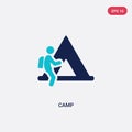 two color camp vector icon from outdoor activities concept. isolated blue camp vector sign symbol can be use for web, mobile and Royalty Free Stock Photo