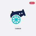 Two color cannon vector icon from army concept. isolated blue cannon vector sign symbol can be use for web, mobile and logo. eps Royalty Free Stock Photo