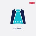 Two color car bonnet vector icon from car parts concept. isolated blue car bonnet vector sign symbol can be use for web, mobile