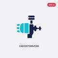 Two color car distributor vector icon from car parts concept. isolated blue car distributor vector sign symbol can be use for web