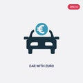 Two color car with euro vector icon from mechanicons concept. isolated blue car with euro vector sign symbol can be use for web, Royalty Free Stock Photo