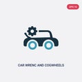 Two color car wrenc and cogwheels vector icon from mechanicons concept. isolated blue car wrenc and cogwheels vector sign symbol Royalty Free Stock Photo