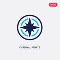 Two color cardinal points on winds star vector icon from army concept. isolated blue cardinal points on winds star vector sign