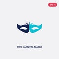 Two color two carnival masks vector icon from fashion concept. isolated blue two carnival masks vector sign symbol can be use for