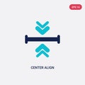 Two color center align vector icon from arrows 2 concept. isolated blue center align vector sign symbol can be use for web, mobile