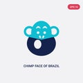 Two color chimp face of brazil vector icon from culture concept. isolated blue chimp face of brazil vector sign symbol can be use