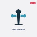 Two color christian cross vector icon from shapes and symbols concept. isolated blue christian cross vector sign symbol can be use