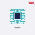 Two color circuits vector icon from hardware concept. isolated blue circuits vector sign symbol can be use for web, mobile and