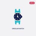 Two color circular watch vector icon from general concept. isolated blue circular watch vector sign symbol can be use for web,