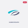Two color closed eyes with lashes and brows vector icon from human body parts concept. isolated blue closed eyes with lashes and