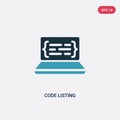 Two color code listing vector icon from programming concept. isolated blue code listing vector sign symbol can be use for web,