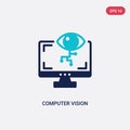 Two color computer vision vector icon from general-1 concept. isolated blue computer vision vector sign symbol can be use for web