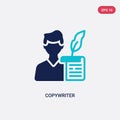 Two color copywriter vector icon from blogger and influencer concept. isolated blue copywriter vector sign symbol can be use for