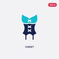 Two color corset vector icon from clothes concept. isolated blue corset vector sign symbol can be use for web, mobile and logo.