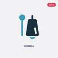 Two color cowbell vector icon from music and multimedia concept. isolated blue cowbell vector sign symbol can be use for web,