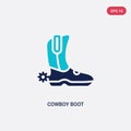 Two color cowboy boot vector icon from desert concept. isolated blue cowboy boot vector sign symbol can be use for web, mobile and Royalty Free Stock Photo