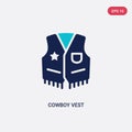 Two color cowboy vest vector icon from desert concept. isolated blue cowboy vest vector sign symbol can be use for web, mobile and