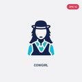 Two color cowgirl vector icon from desert concept. isolated blue cowgirl vector sign symbol can be use for web, mobile and logo. Royalty Free Stock Photo