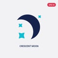 Two color crescent moon vector icon from astronomy concept. isolated blue crescent moon vector sign symbol can be use for web, Royalty Free Stock Photo