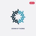 Two color crown of thorns vector icon from religion concept. isolated blue crown of thorns vector sign symbol can be use for web,