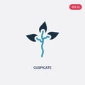 Two color cuspicate vector icon from nature concept. isolated blue cuspicate vector sign symbol can be use for web, mobile and