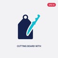 Two color cutting board with knife vector icon from bistro and restaurant concept. isolated blue cutting board with knife vector
