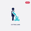 Two color cutting lawn vector icon from behavior concept. isolated blue cutting lawn vector sign symbol can be use for web, mobile