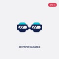 Two color 3d paper glasses vector icon from cinema concept. isolated blue 3d paper glasses vector sign symbol can be use for web,