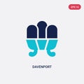 Two color davenport vector icon from furniture and household concept. isolated blue davenport vector sign symbol can be use for