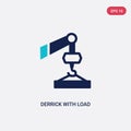 Two color derrick with load vector icon from construction concept. isolated blue derrick with load vector sign symbol can be use