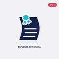 Two color diploma with seal vector icon from education concept. isolated blue diploma with seal vector sign symbol can be use for Royalty Free Stock Photo