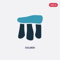 Two color dolmen vector icon from stone age concept. isolated blue dolmen vector sign symbol can be use for web, mobile and logo.