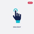 Two color drag right vector icon from gestures concept. isolated blue drag right vector sign symbol can be use for web, mobile and