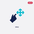 Two color drag vector icon from arrows 2 concept. isolated blue drag vector sign symbol can be use for web, mobile and logo. eps