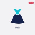 Two color drees vector icon from clothes concept. isolated blue drees vector sign symbol can be use for web, mobile and logo. eps