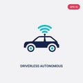 Two color driverless autonomous car vector icon from artificial intellegence concept. isolated blue driverless autonomous car