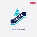 Two color escalator down vector icon from accommodation concept. isolated blue escalator down vector sign symbol can be use for