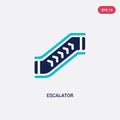 Two color escalator vector icon from accommodation concept. isolated blue escalator vector sign symbol can be use for web, mobile