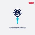 Two color euro under magnifier vector icon from business concept. isolated blue euro under magnifier vector sign symbol can be use Royalty Free Stock Photo